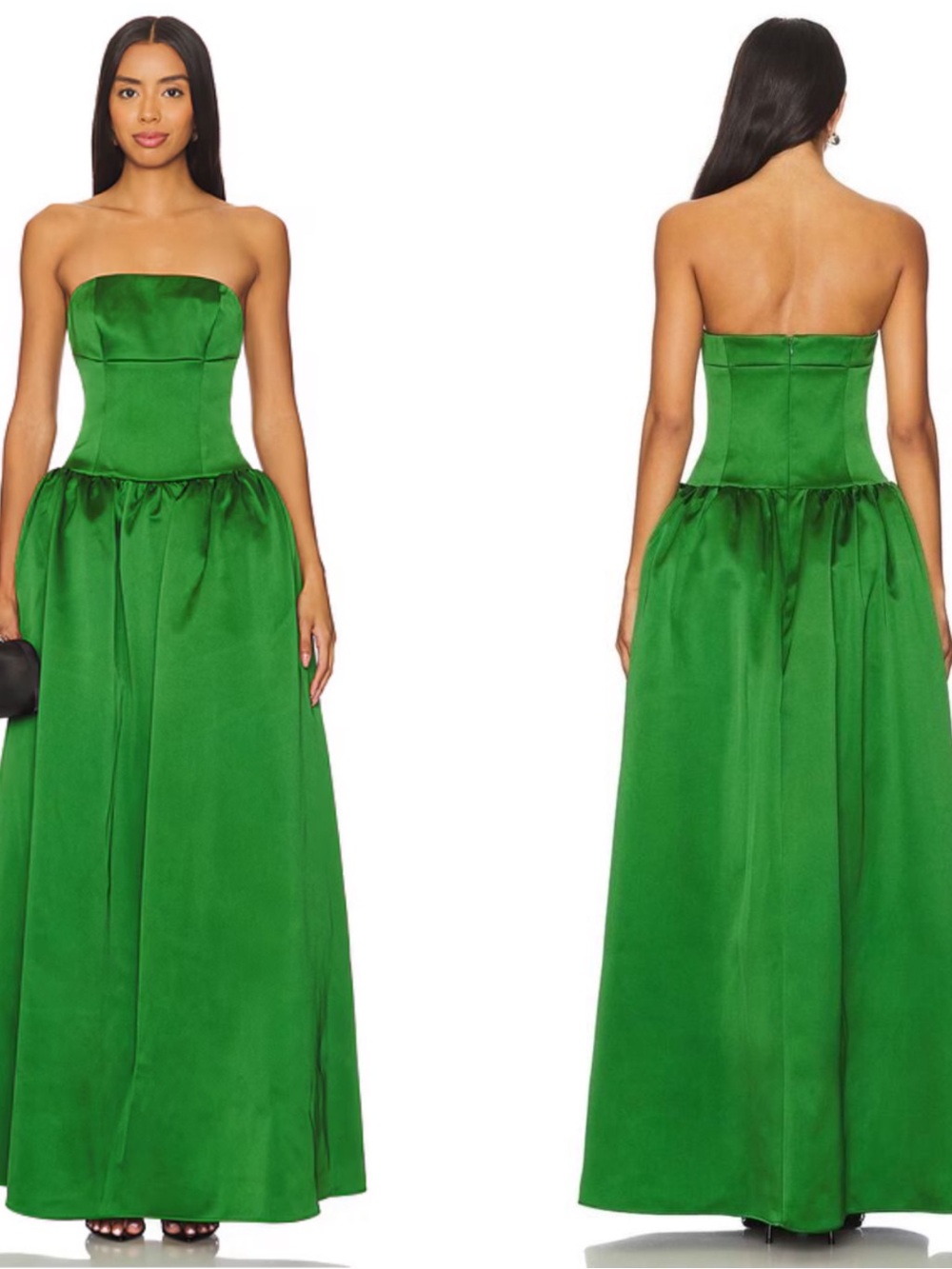 SELF-PORTRAIT Satin Structured Green Maxi Dress Size 8